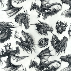 Etching - Dragons - Emerald Reign by Jason Yenter for In The Beginning Fabrics - 23DRG-2 Cream - sold by the 1/2 yard