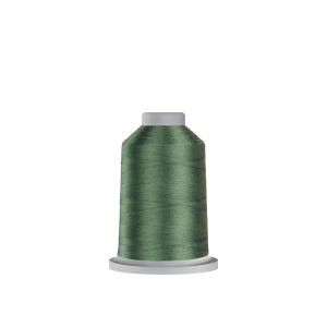 May include: A spool of olive green embroidery thread. The thread is tightly wound on a white and gray plastic spool. The thread has a slight sheen, suggesting a silk or rayon blend. Ideal for sewing, embroidery, and other textile crafts.