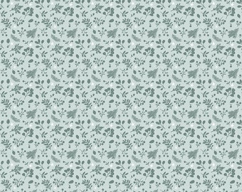 May include: A seamless pattern featuring a repeating design of various green foliage and white stars on a light blue background.