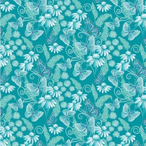 Calypso Dream from Butterfly Calypso Collection by Benartex Kanvas Fabrics - 14881-84  Teal - 1/2 yard