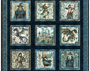 Folklore 36" Panel from Folklore by Dan Morris for QT Fabrics - 31640 N Navy - Sold by the Panel