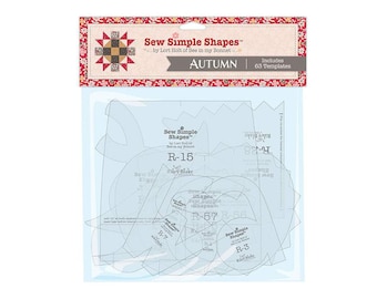 May include: Sew Simple Shapes quilting templates in a clear plastic package with the title "Autumn" and "Includes 63 Templates". The templates are labelled with the letters "R" and a number, for example, "R-15".