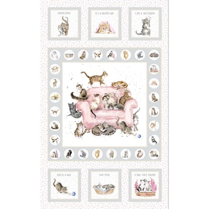 Cats Panel - Whiskers and Paws by Hannah Dale for Maywood Studio - MAS10410-K Gray - 27&quot; Panel