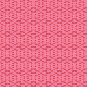 May include: A pink background with a repeating pattern of red hexagons.