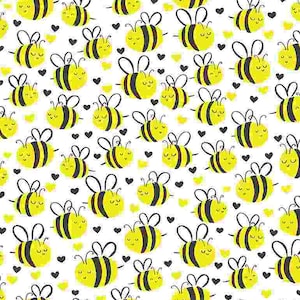 Cute Plump Bees from What&#39;s the Buzz Collection by Timeless Treasures - BEE-C7855  White - 1/2 yard