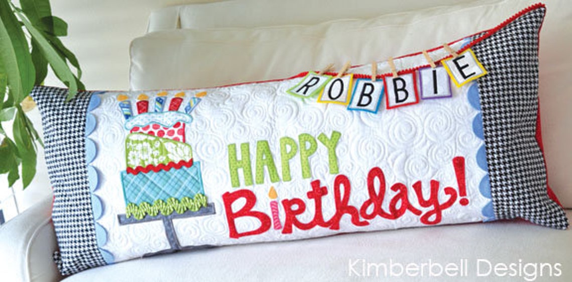 Happy Birthday Bench Pillow Machine Embroidery CD by Etsy