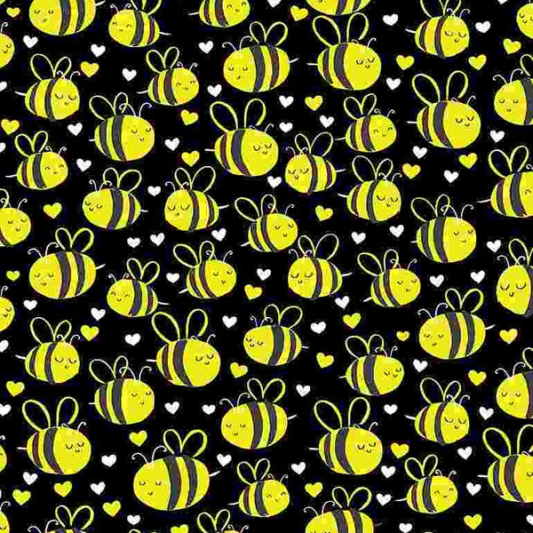 Süße Plump Bees aus der What's the Buzz Kollektion von Timeless Treasures - BEE-C7855 Schwarz - 3/4 Yard Reststück