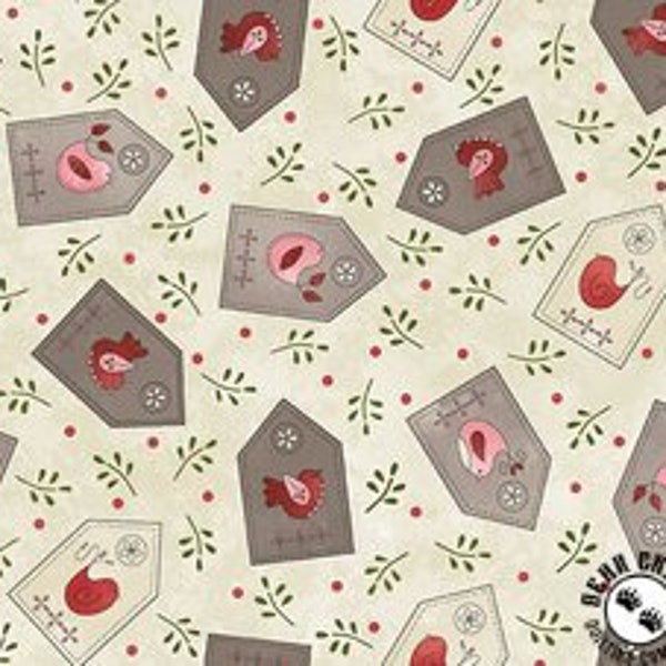 Birds of a Feather - Large Bird House Toss by Gail Pan for Henry Glass - 2905-44 Cream - 1/2 yard