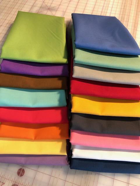 New Colors - Silky Solids Fat Quarter Fabric Bundle by Maywood Studio for Kimberbell Designs - 17 Prints
