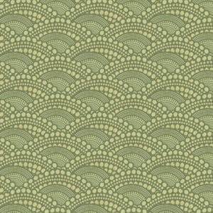 Puede incluir: Un patrón sin costuras de círculos verdes y blancos dispuestos en un patrón repetitivo de semicírculos superpuestos.