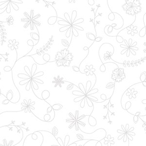 Floral Swirl KimberBell Basics Fabric - Designer Kim Christopherson for Maywood Studios - MAS8261-WW White on White - 1/2 yard