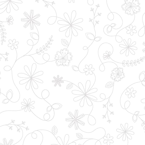 Floral Swirl KimberBell Basics Fabric - Designer Kim Christopherson for Maywood Studios - MAS8261-WW White on White - 1/2 yard