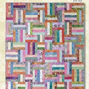 May include: A colorful quilt pattern called "Popsicle Sticks" by Atkinson Designs. The pattern features a grid of colorful fabric strips, creating a geometric design.