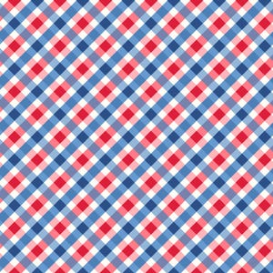 バイアスギンガム - 星条旗模様の美しさ、Kimberbell Designs製、Maywood Studio向け - MAS10847-BR ブルー/レッド - 1/2ヤード