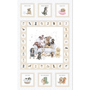 Dogs Panel - Whiskers and Paws by Hannah Dale for Maywood Studio - MAS10411-E Cream - 27&quot; Panel