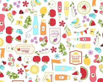 Estampado principal - Sippin' On Sunshine de Maywood Studio para Kimberbell Designs - MAS11071-W Blanco - se vende por medio metro