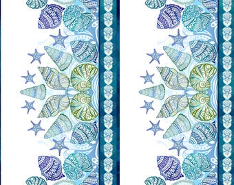 Borde - Colección Maravillas del Océano de Jason Yenter para In The Beginning Fabrics - 2WO-1 Azul - se vende por 1/2 yarda