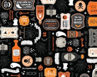 Potions - Pumpkins and Potions Collection by Maywood Studio for Kimberbell Designs - MAS10570-J - Black- 1/2 yard