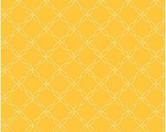 Könnte beinhalten: Ein gelber Hintergrund mit einem weißen geometrischen Muster aus überlappenden Kreisen und Linien.