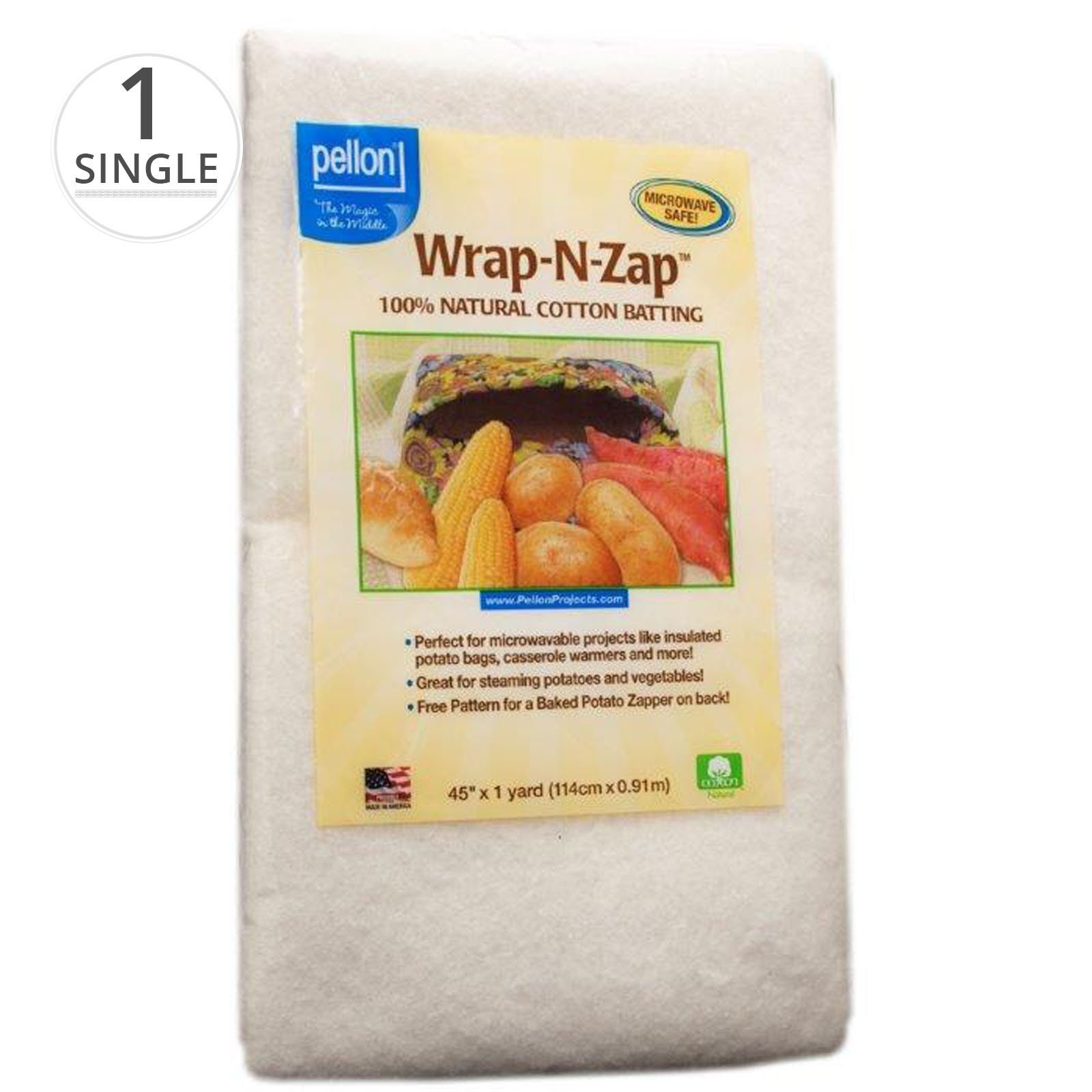 Wrapnzap by Pellon 100 Natural Cotton Batting 45 X 1 Yard Microwave