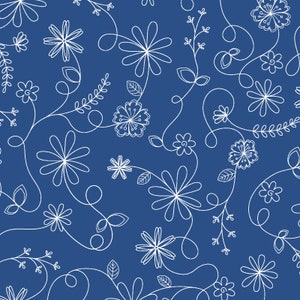 Floral Swirl Basics Fabric - Kimberbell Designs for Maywood Studios - MAS8261-B Blue - 1/2 yard