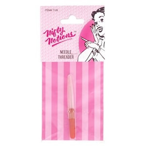May include: Pink and white packaging with a needle threader. The packaging features a cartoon woman with the text "Nifty Notions" and "Needle Threader".