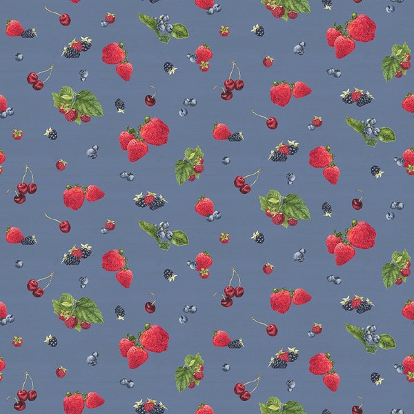 June Monthly Placemat Berry Toss by Tara Reed for Riley Blake Designs - C12411-DENIM - 1/2 yard