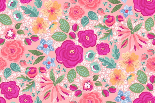 Floral - Lollie's Garden by Maddalee Studios for QT Fabrics - 29886-P Pink - 1/2 yard
