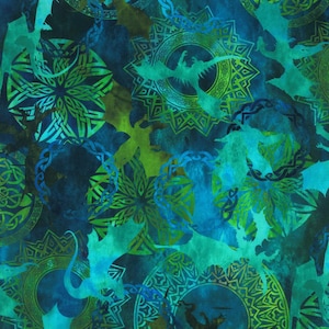 Emerald Flying Dragons - Dragons - Emerald Reign by Jason Yenter for In The Beginning Fabrics - 4DRG-5 Emerald - sold by the 1/2 yard