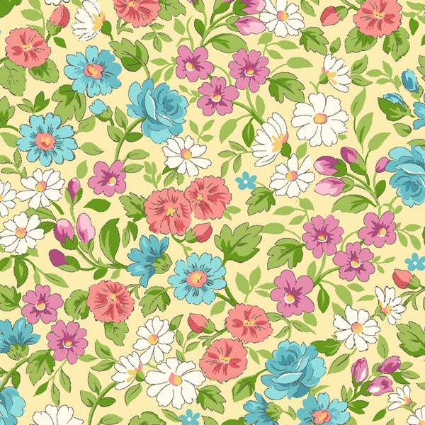 Spring Blooms - Little Darlings by Freckles and Lollie - D189-Y Yellow - 1/2 yard