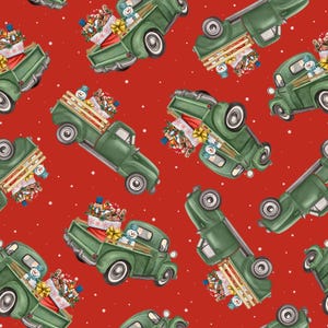 Green Trucks - Comfort and Joy Kollektion von Blank Quilting Corp - BQI4164-88 Rot - wird durch den halben Yard verkauft