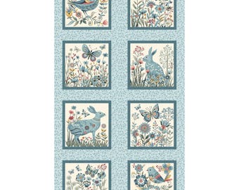 Pannello di blocchi di vetro "Forest Blocks" da 5/8 di iarda - Foresta norvegese di Mary Jane Carey per Henry Glass - 3551B-17 Azzurro pallido - Venduto a pannello