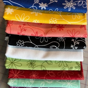 Floral Swirl Refreshed Basics Fabric by Maywood Studio for Kimberbell Designs - Fat Quarter Bundle - 9 fabrics