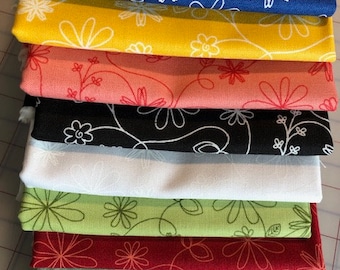 Floral Swirl Refreshed Basics Fabric by Maywood Studio for Kimberbell Designs - Fat Quarter Bundle - 9 fabrics