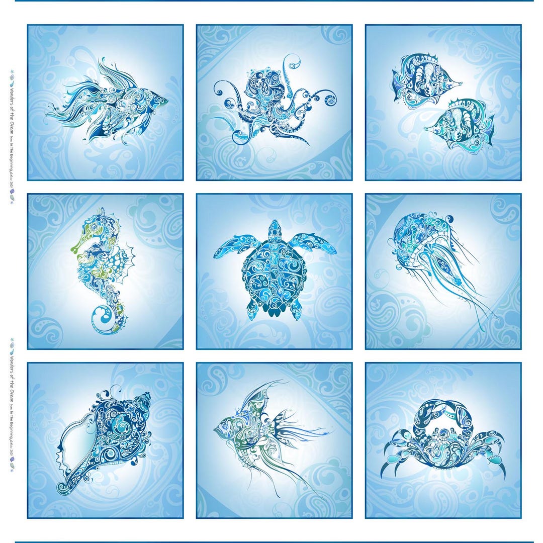 Ocean Block Panel Ocean Block Panel 1.25 Yards - Wonders of the Ocean Collection by Jason ...