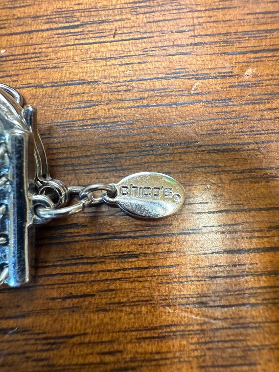 Silver chains with rhinestone studs necklace. - image 6