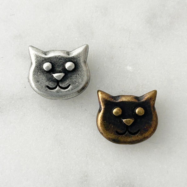 2 pieces Cat Face Bead, TierraCast, 2 colours.