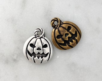 2 Pieces, Jack O Lantern, Tierracast, Pumpkin Charm, Halloween.