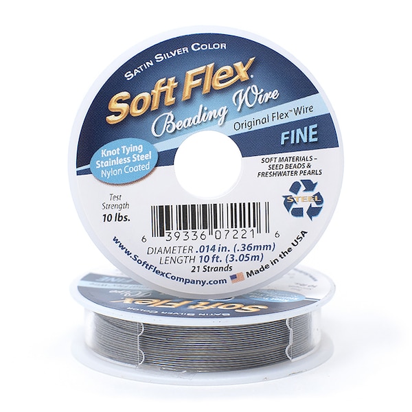 Satin Silver Softflex Beading Wire. Many variations.