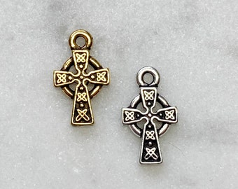 2 pieces Celtic Cross Charm, TierraCast, 2 colours. PF