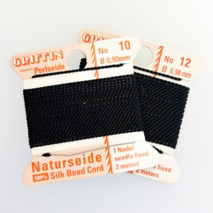 Griffin Black, 100% Natural Silk, Pearl and Bead cord.