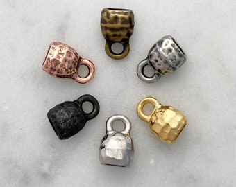 Pair Distressed Crimp Necklet Ends. 4mm x 2mm, Tierracast, 6 colours.