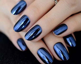 Dark Blue Nails Etsy
