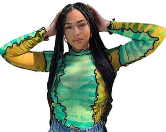 green sheer long sleeve top