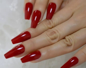 Red Fake Nails Etsy