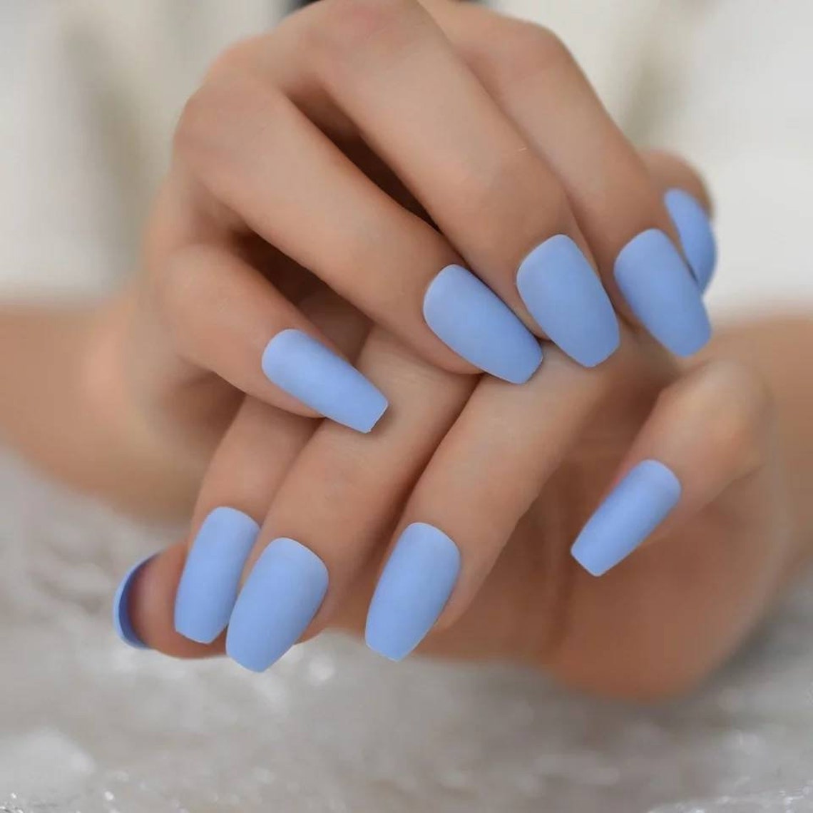24 Medium Nails Periwinkle Blue matte press ons Etsy