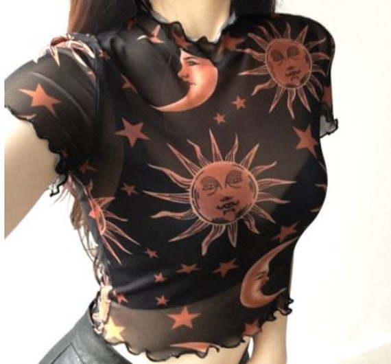 sheer black top with stars