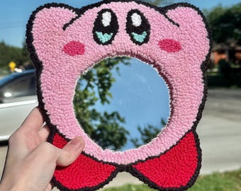 Pink Anime Wall Mirror - Punch Needle Kawaii Video Gamer Decor