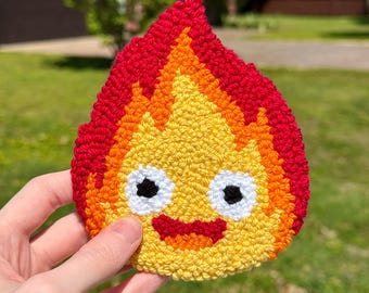 Fire Demon Anime Coaster Punch Needle Mug Rug Heart Cute Character Home Decor Kawaii Gift for Her New Home Gift Housewarming Gift Inspired