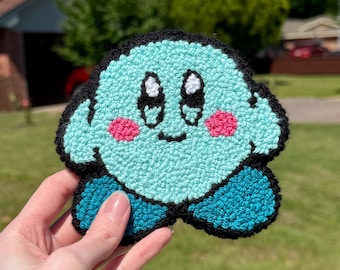 Blue Anime Coaster: Punch Needle Kawaii Gamer Decor